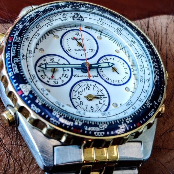 Seiko Other - Seiko Collectible Flightmaster 7T34-6A09 Blue Bezel Mens Watch